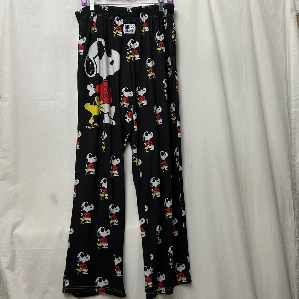 Brief Insanity Joe Cool Snoopy Peanuts Pajama Lounge Pants Black Women XXL